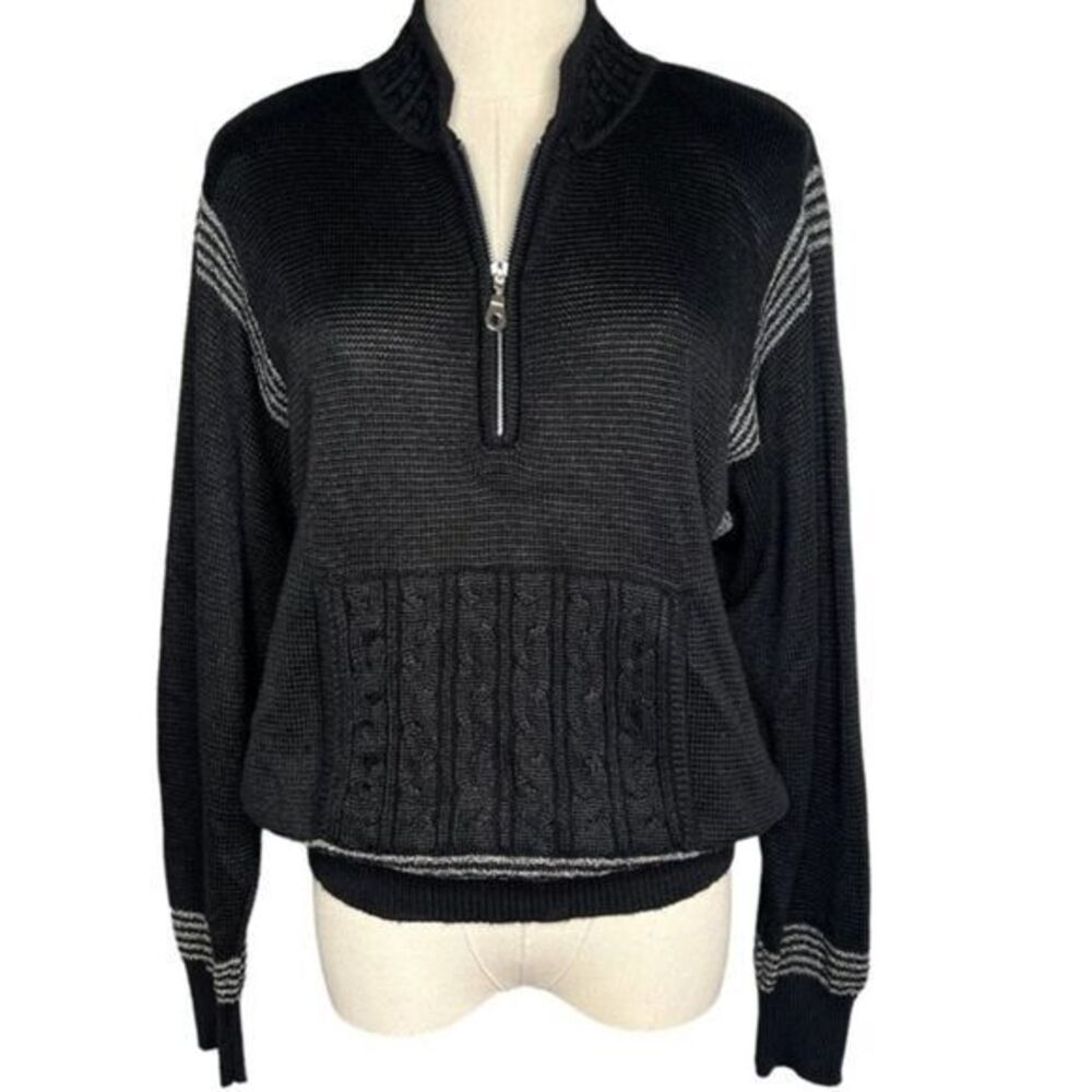 Vintage Tia Italia PullOver Quarter‎ Zip Black Sweater Size Medium